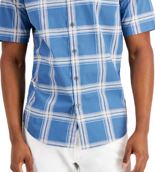 Camisa xadrez masculina Alfani Rolo estampada azul tamanho pequeno
