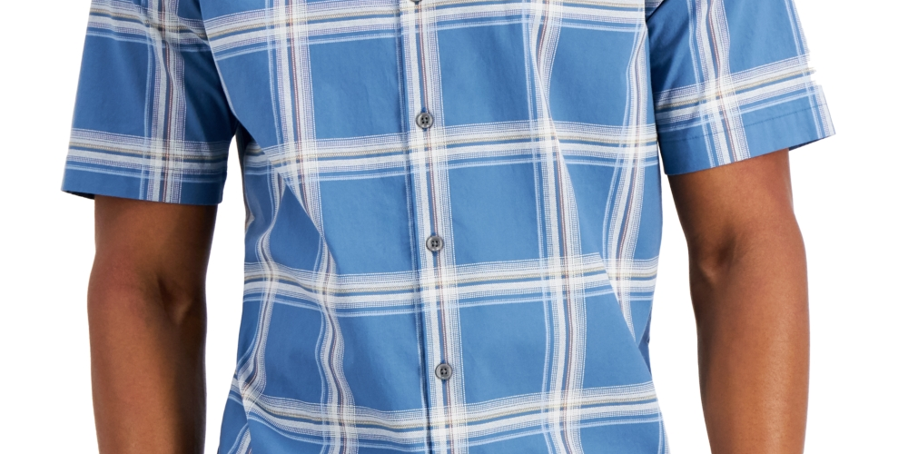 Camisa xadrez masculina Alfani Rolo estampada azul tamanho médio