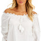 Charter Club Feminino Algodão Schiffli Top Branco Tamanho Pequeno Pequeno