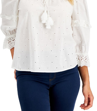 Charter Club Feminino Algodão Schiffli Top Branco Tamanho Pequeno Pequeno