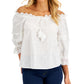 Charter Club Feminino Algodão Schiffli Top Branco Tamanho Pequeno Pequeno