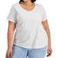 Blusa feminina de algodão liso com decote em V, cinza, tamanho 0X, estilo &amp; co