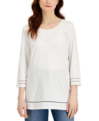 Karen Scott Top Feminino com Acabamento em Treliça Branco Tamanho X-G