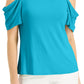 JM Collection Blusa feminina com ombros descobertos, azul, tamanho pequeno