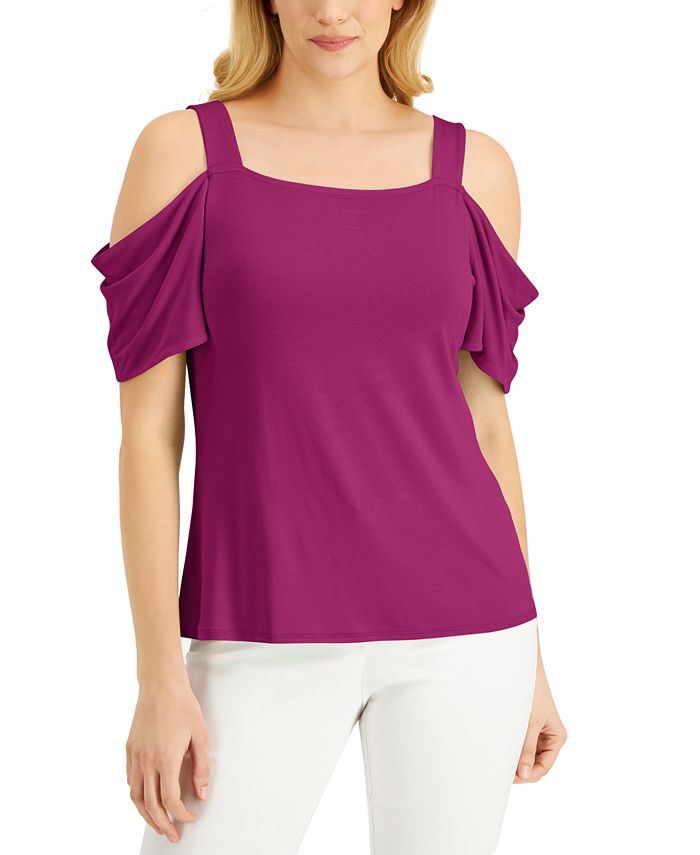 JM Collection Blusa feminina com ombros descobertos, roxa, tamanho médio