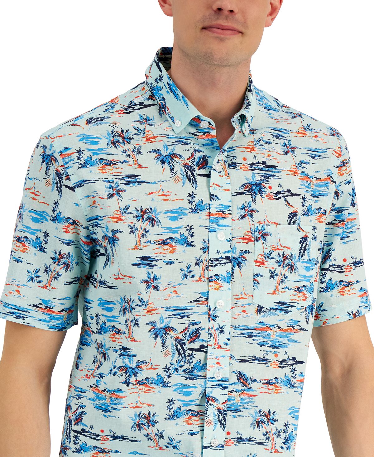 Club Room Camiseta Masculina Regular Fit Texturizada com Estampa Tropical Azul Tamanho P