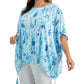 JM Collection Poncho feminino estampado de gaze azul tamanho 0X