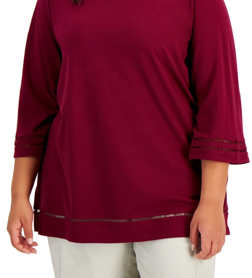 Karen Scott Top Feminino Ladder Trim Vermelho Tamanho 2X