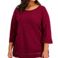 Karen Scott Top Feminino Ladder Trim Vermelho Tamanho 2X