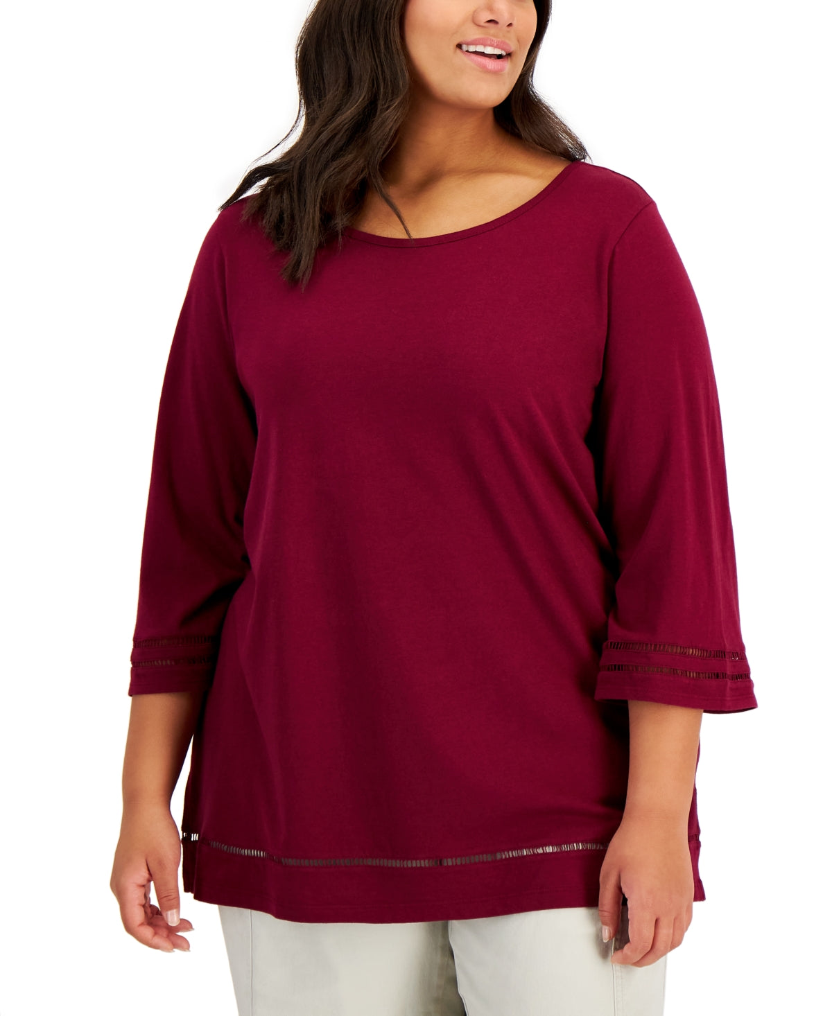 Karen Scott Top Feminino Ladder Trim Vermelho Tamanho 2X