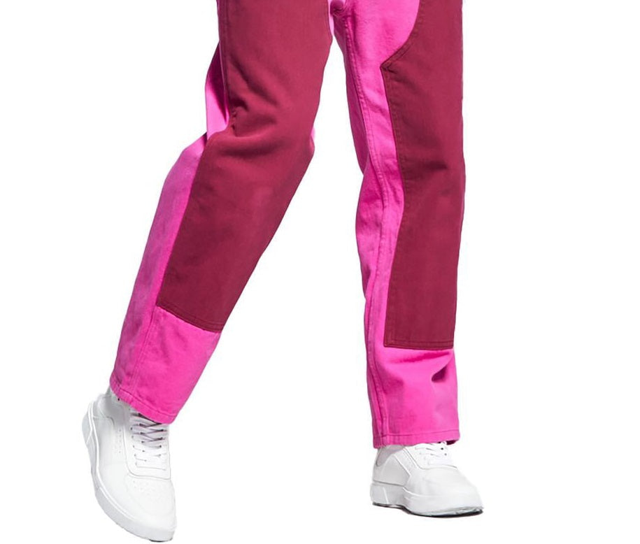 E agora esta calça masculina de pintor rosa tamanho 38