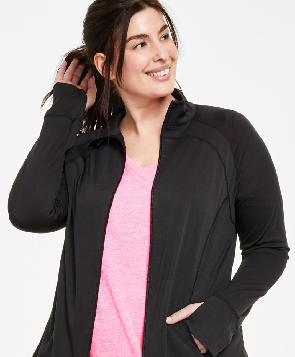 Jaqueta ID Ideology Essentials Performance com zíper feminina, preta, tamanho 2X