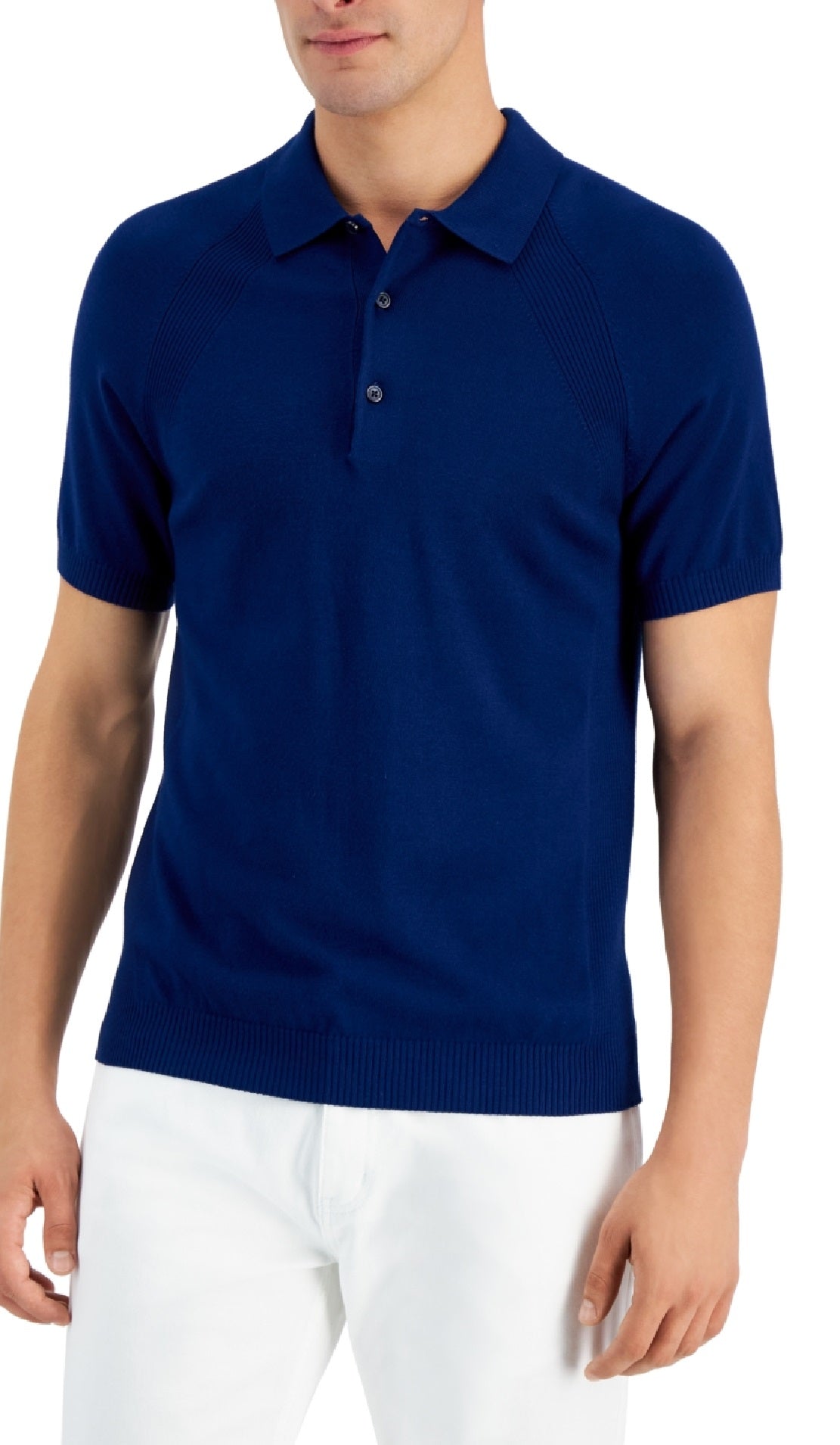 Camisa polo de malha Alfani masculina regular fit, azul, tamanho médio