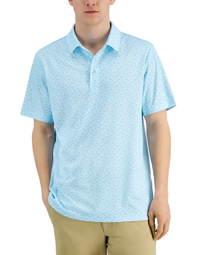 Camisa polo masculina com estampa de peixe, azul, tamanho médio, Club Room