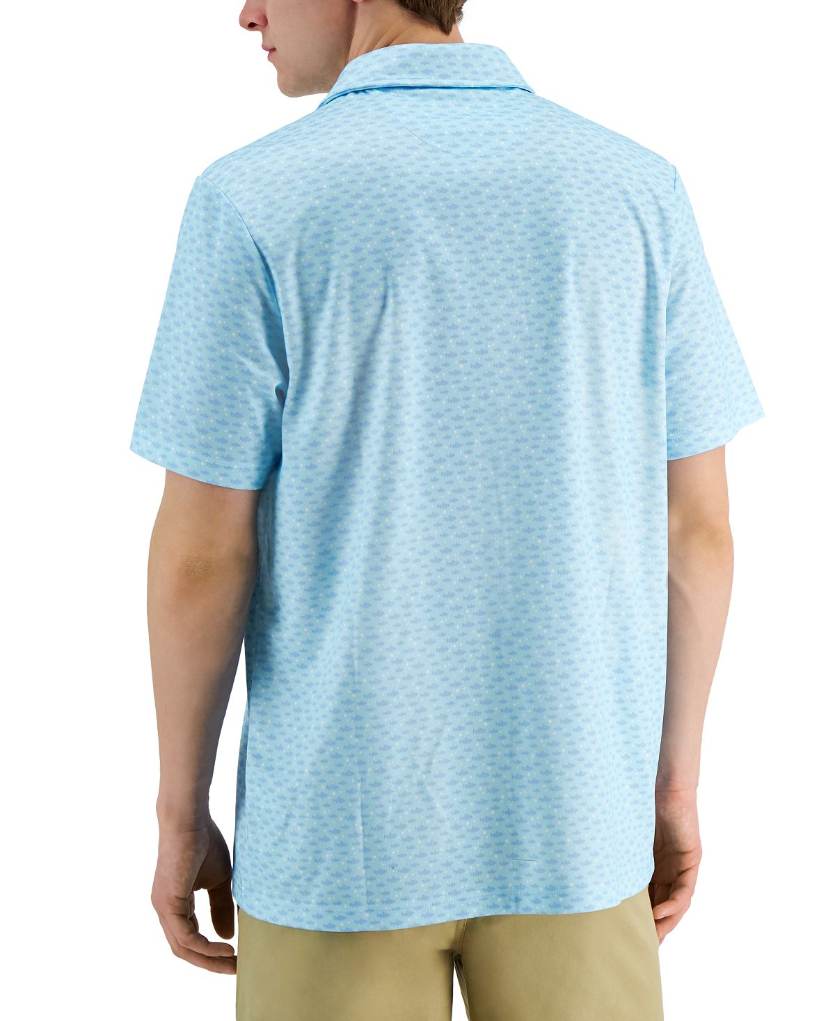 Camisa polo masculina com estampa de peixe, azul, tamanho médio, Club Room