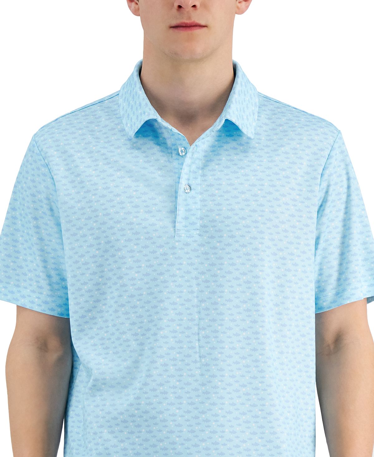 Camisa polo masculina com estampa de peixe, azul, tamanho médio, Club Room