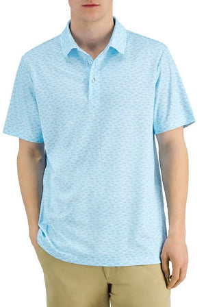 Camisa polo masculina com estampa de peixe, azul, tamanho XX-G