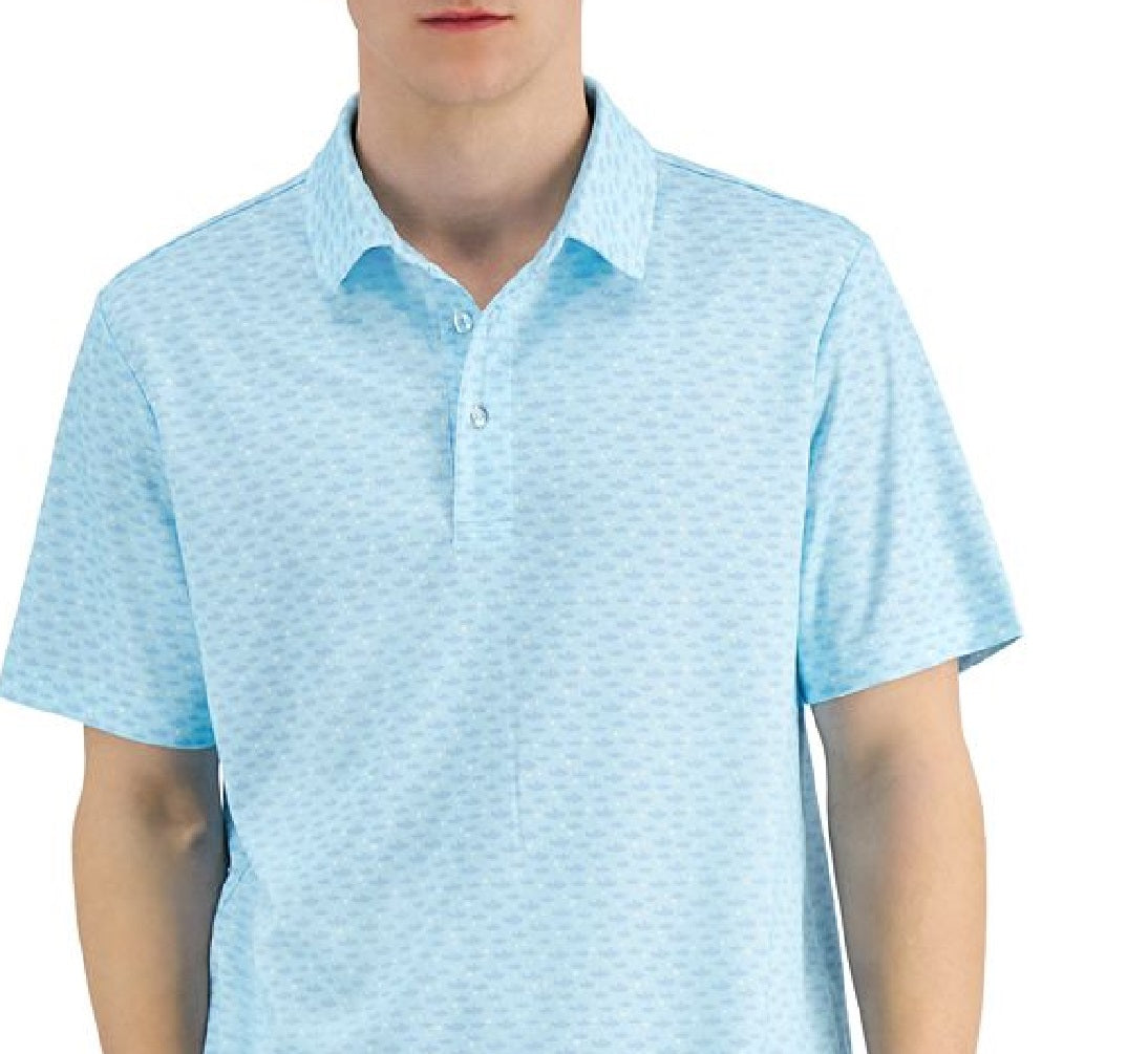 Camisa polo masculina com estampa de peixe, azul, tamanho XX-G