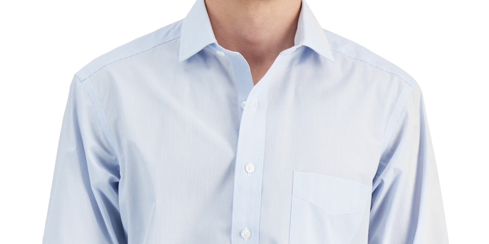 Camisa social listrada de algodão regular fit masculina Club Room, azul, tamanho 17,5 x 34 x 35