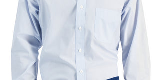 Camisa social listrada de algodão regular fit masculina Club Room, azul, tamanho 17,5 x 34 x 35