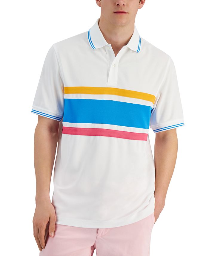 Camisa polo esportiva listrada Matthew masculina Club Room, branca, tamanho XX-G