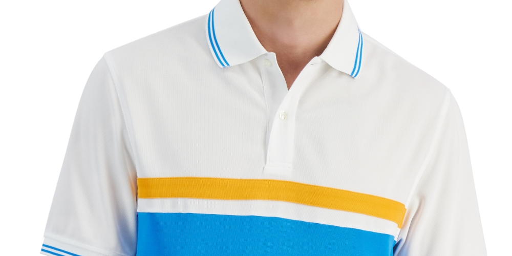 Camisa polo esportiva listrada Matthew masculina Club Room, branca, tamanho XX-G