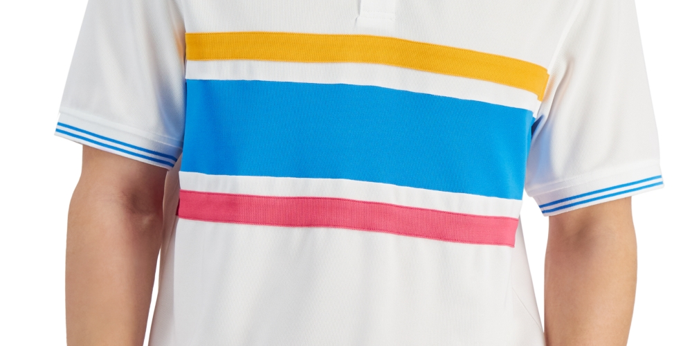 Camisa polo esportiva listrada Matthew masculina Club Room, branca, tamanho XX-G