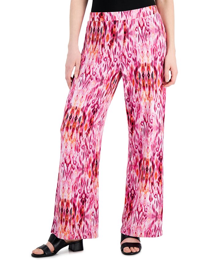 Calça feminina estampada Ikat Dreams da coleção JM, rosa, tamanho X-S