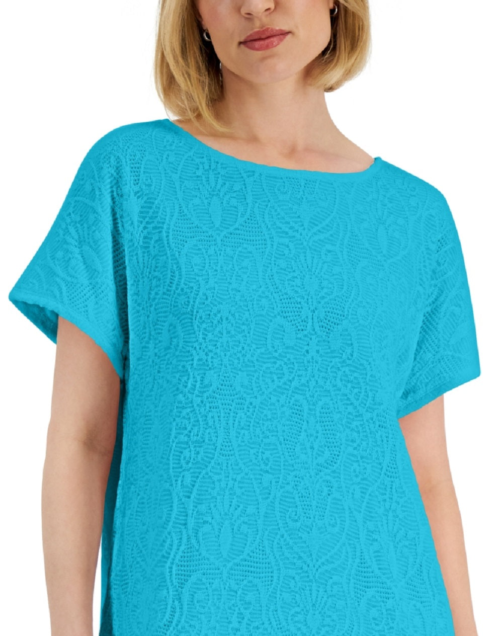 JM Collection Top Feminino Crochê Assimétrico Azul Tamanho Grande