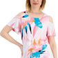 Blusa feminina estampada com ombros descobertos, rosa, tamanho pequeno, da coleção JM