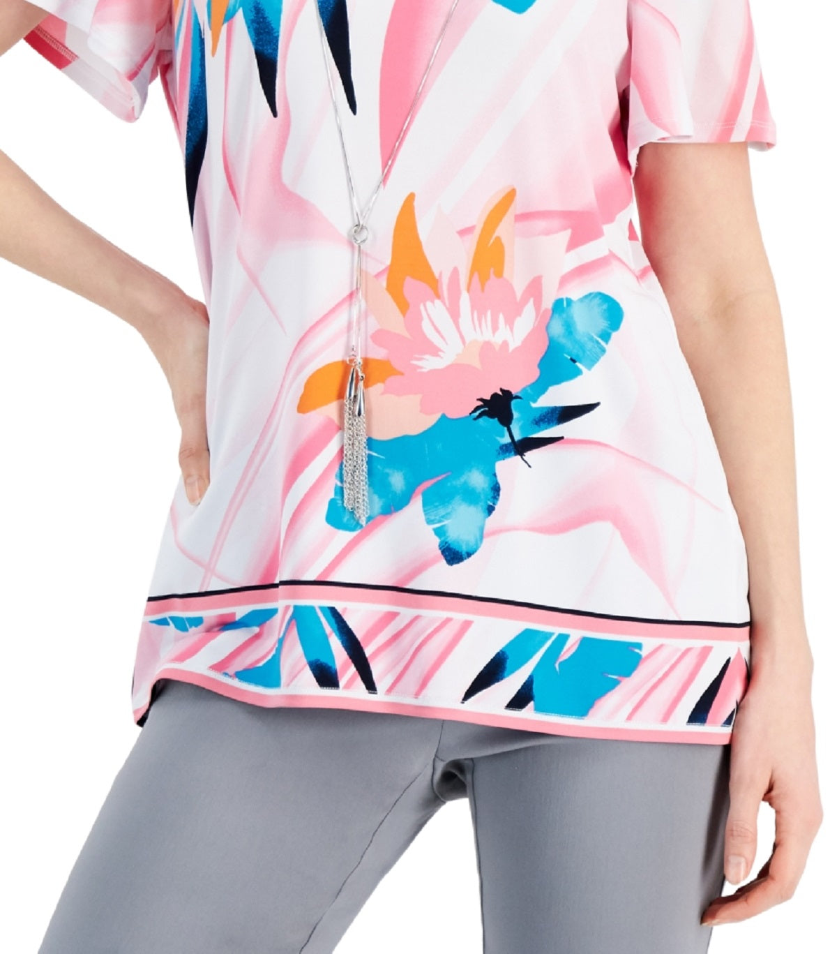 Blusa feminina estampada com ombros descobertos, rosa, tamanho pequeno, da coleção JM