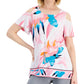 Blusa feminina estampada com ombros descobertos, rosa, tamanho pequeno, da coleção JM