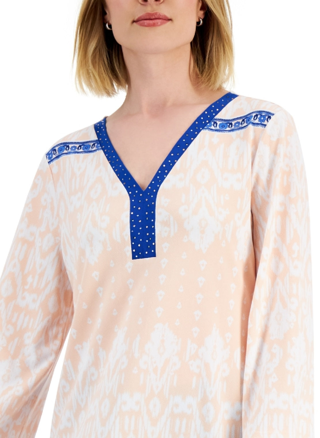 JM Collection Top ikat feminino com detalhes em rosa, tamanho X-S