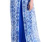 Vestido longo feminino estampado em chiffon com sobreposição, azul, tamanho médio, da coleção JM