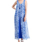 Vestido longo feminino estampado em chiffon com sobreposição, azul, tamanho médio, da coleção JM