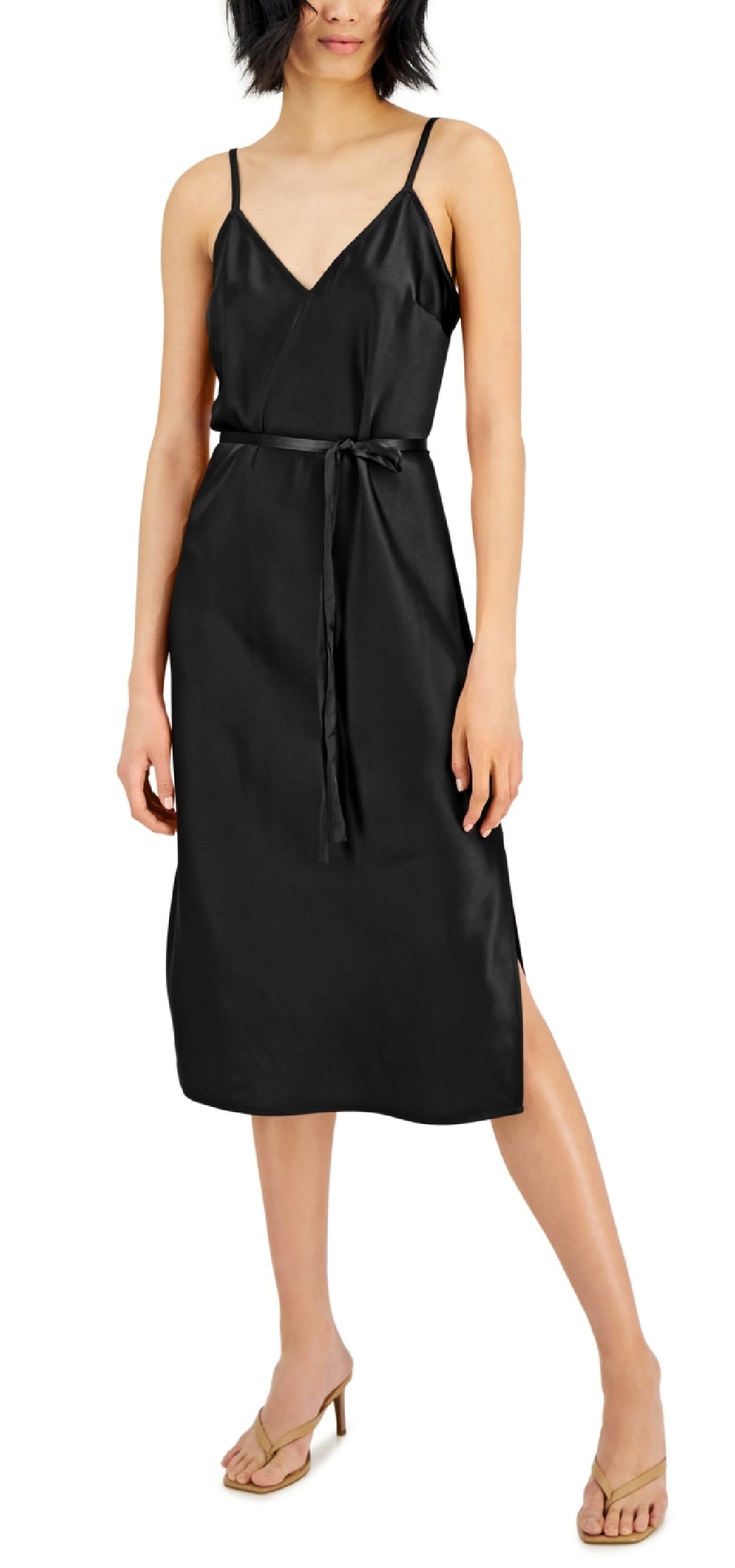 Vestido feminino com fenda lateral e decote V da INC International Concepts, preto, tamanho pequeno