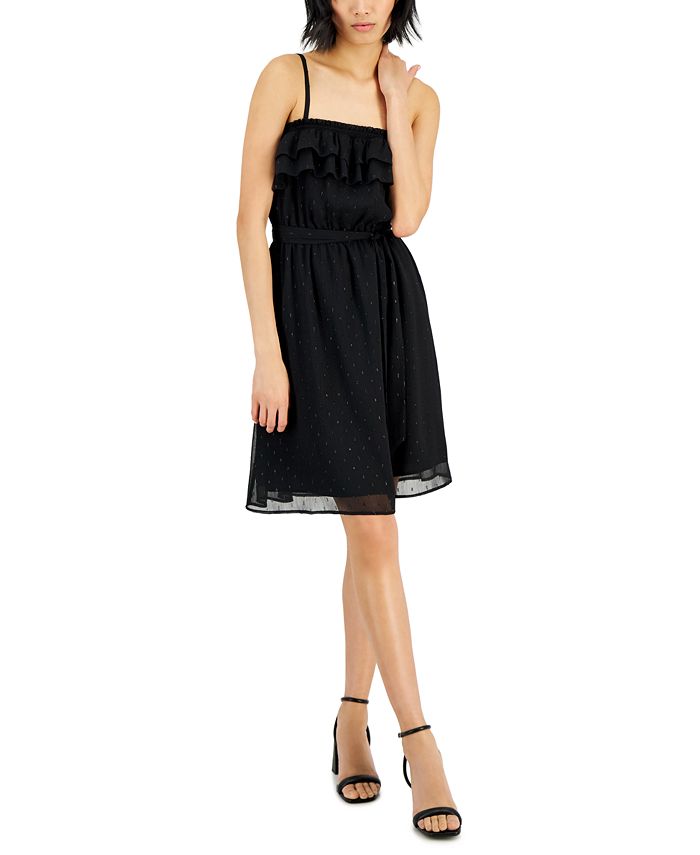 Vestido feminino com babados e recortes, preto, tamanho pequeno, da INC International Concepts
