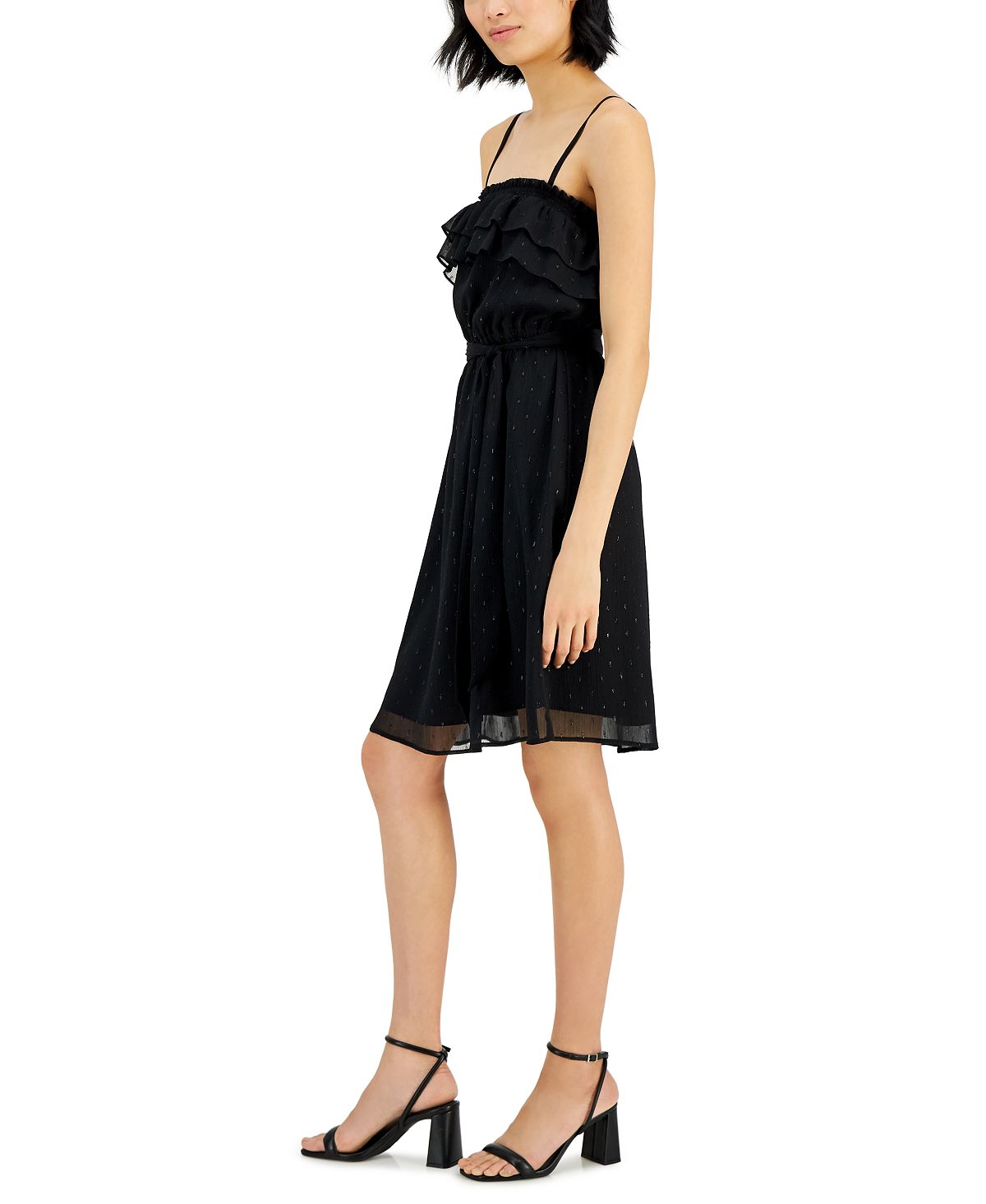 Vestido feminino com babados e recortes, preto, tamanho pequeno, da INC International Concepts
