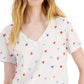 Camiseta feminina de algodão com estampa de estrela Style &amp; Co, branca, tamanho pequeno e pequeno