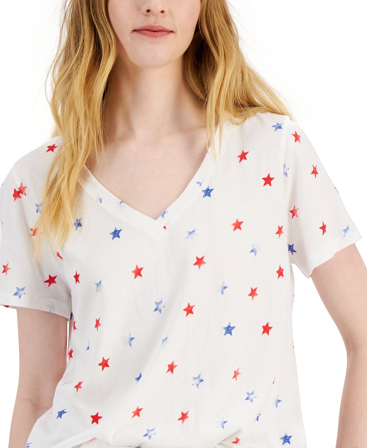 Camiseta feminina de algodão com estampa de estrela Style &amp; Co, branca, tamanho pequeno e pequeno