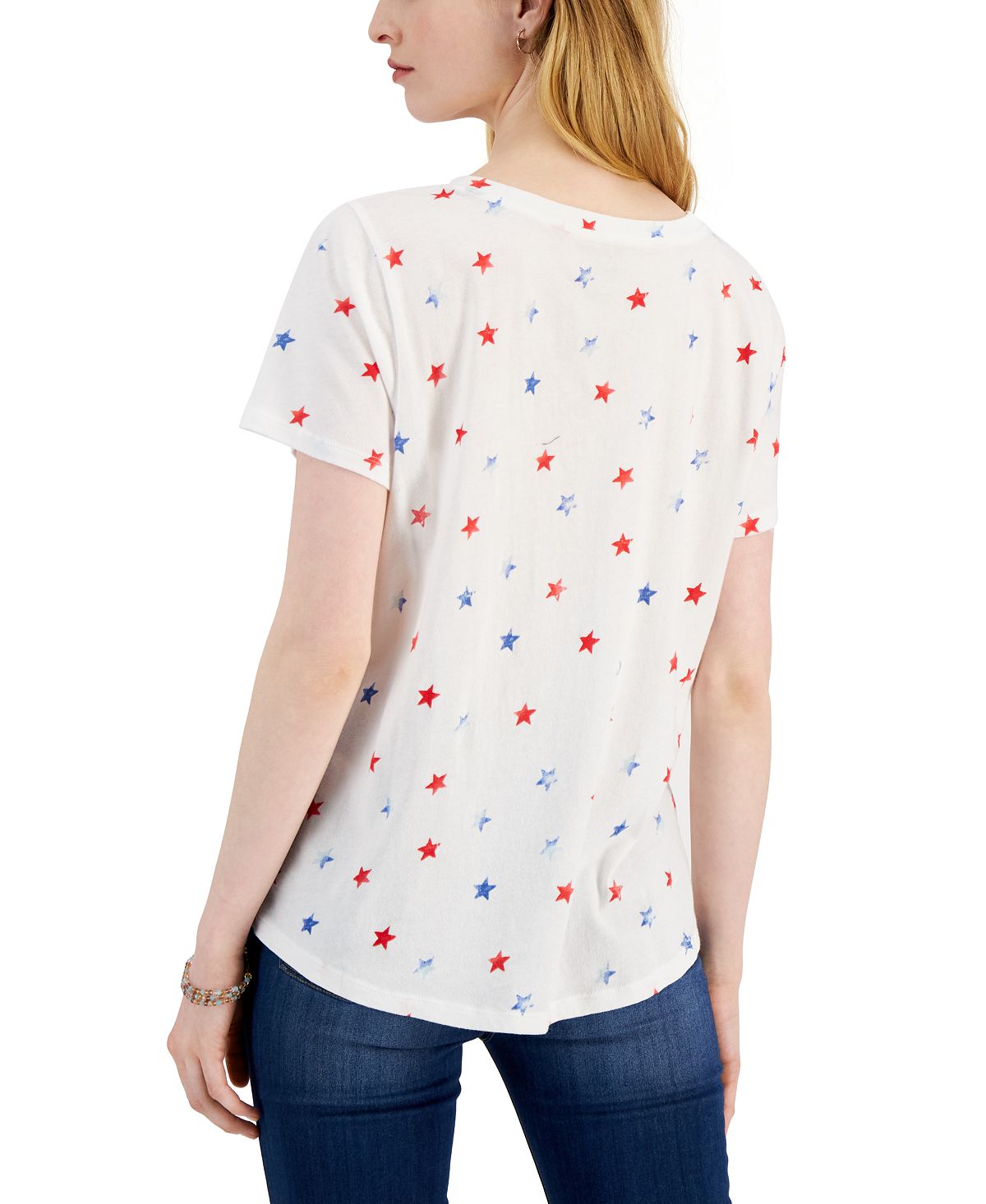 Camiseta feminina de algodão com estampa de estrela Style &amp; Co, branca, tamanho pequeno e pequeno
