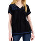 Top feminino bordado com decote dividido, preto, tamanho pequeno, estilo &amp; co
