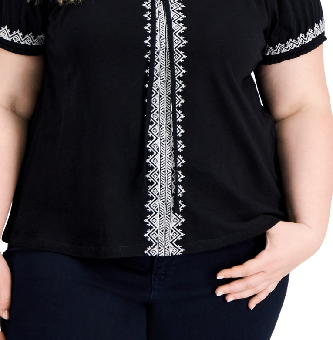 Blusa feminina com amarração no pescoço, preta, tamanho 3X, da Style &amp; Co