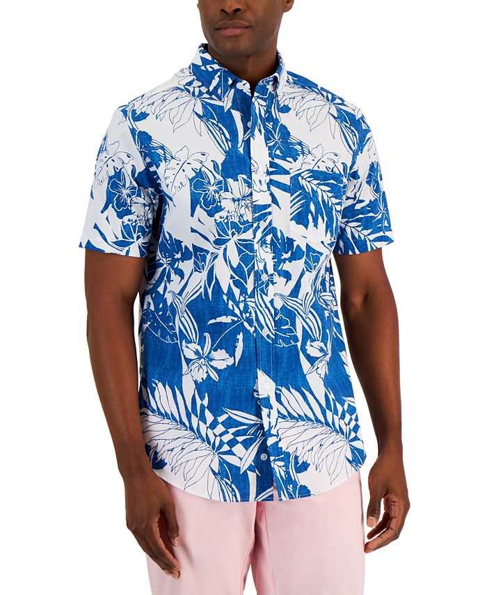 Camisa masculina texturizada Richard Tropical Woven Club Room, azul, tamanho pequeno