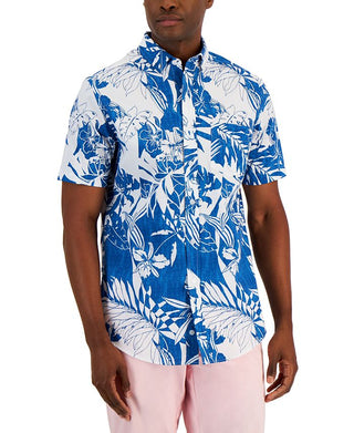 Club Room Men's Richard Textured Tropical Woven Shirt Blue Size Small