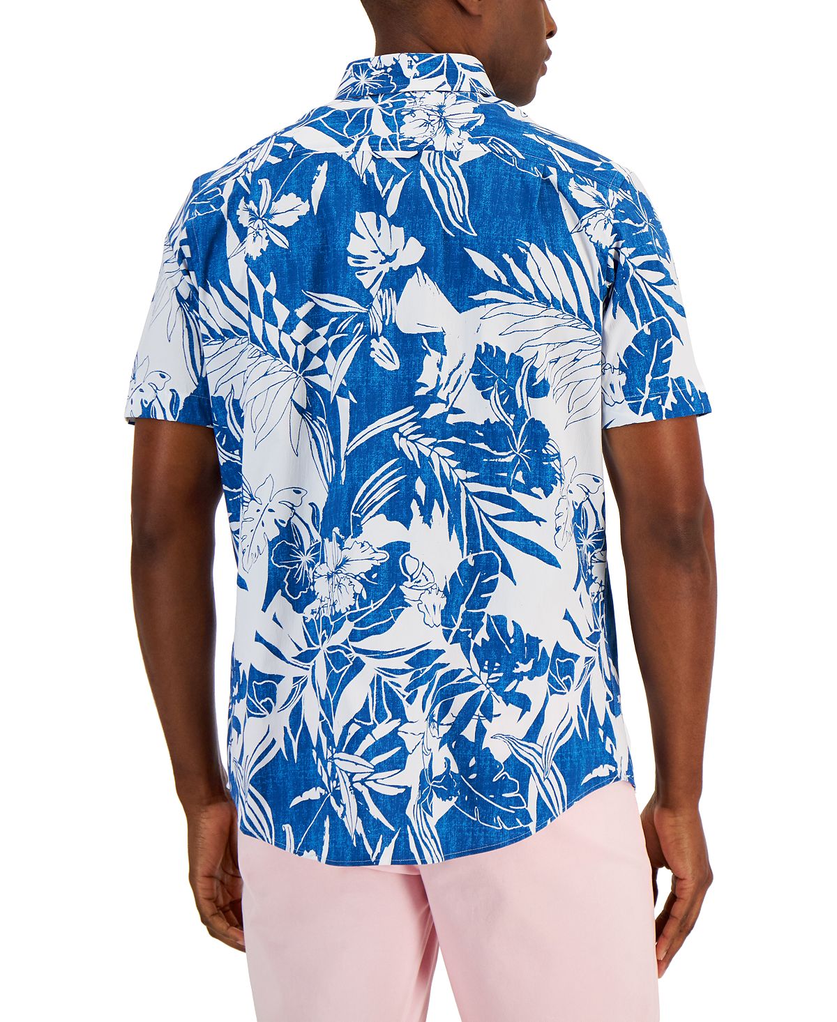 Camisa masculina texturizada Richard Tropical Woven Club Room, azul, tamanho pequeno