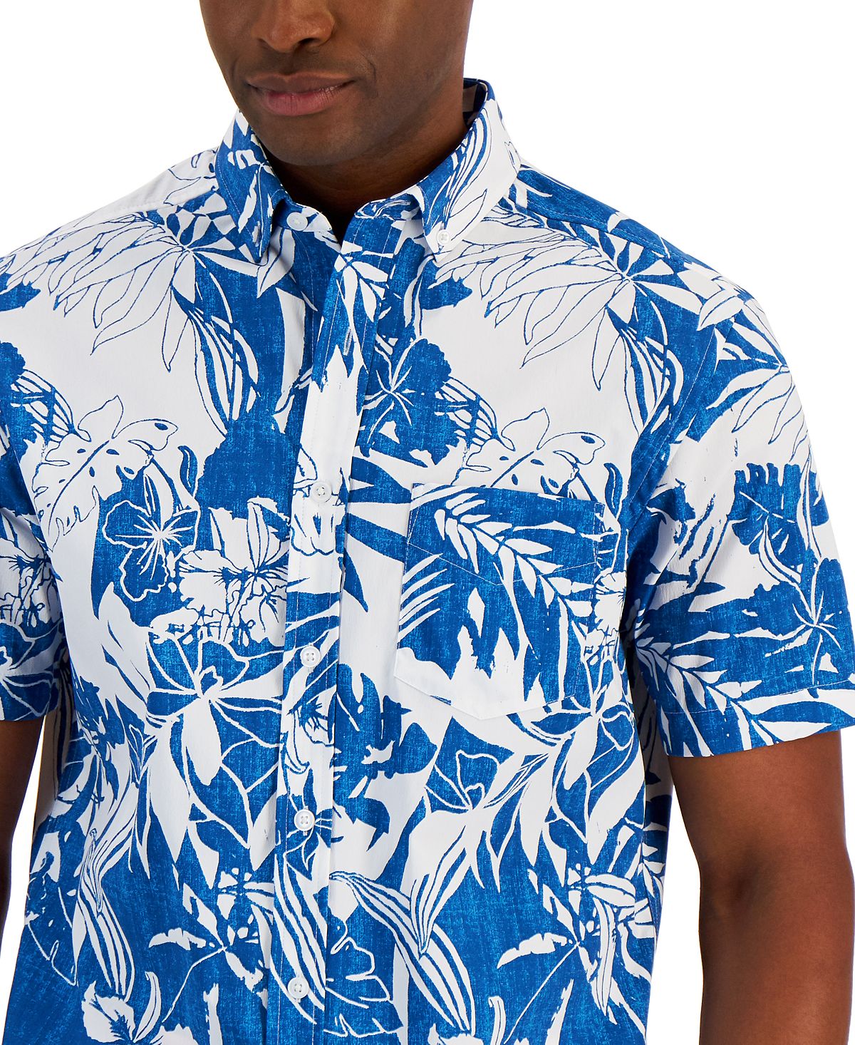 Camisa masculina texturizada Richard Tropical Woven Club Room, azul, tamanho pequeno