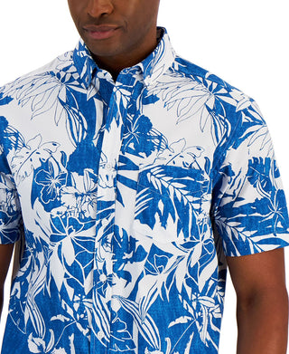 Club Room Men's Richard Textured Tropical Woven Shirt Blue Size Small