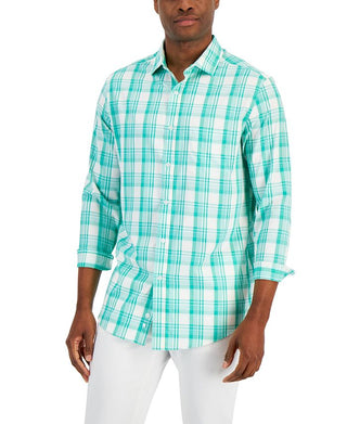 Camisa xadrez masculina Club Room Regular Fit, verde, tamanho grande