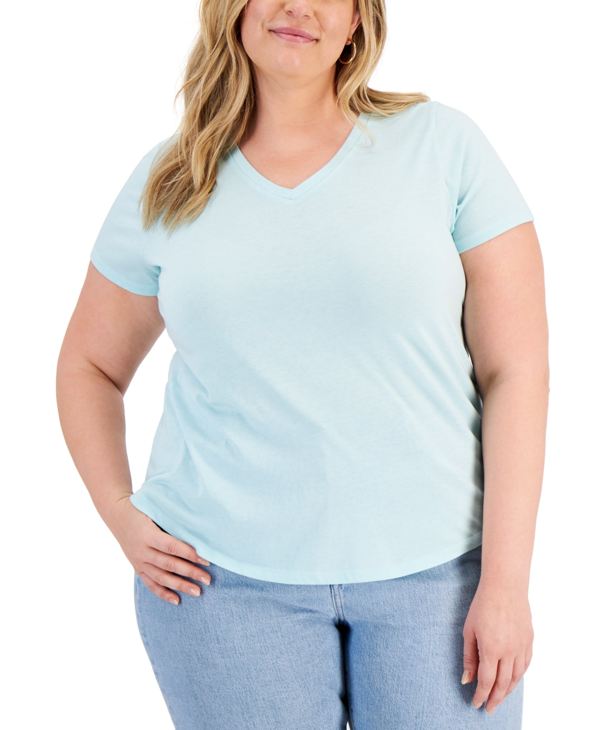 Camiseta feminina estilo &amp; co, lisa, azul, tamanho 3X